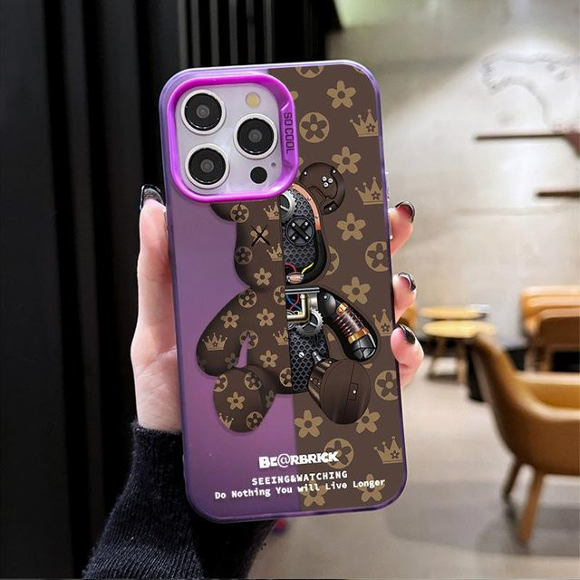 Roboter Bär Stoßfeste Handyhülle aus hartem PC für iPhone Modelle in Lila - Bild 1