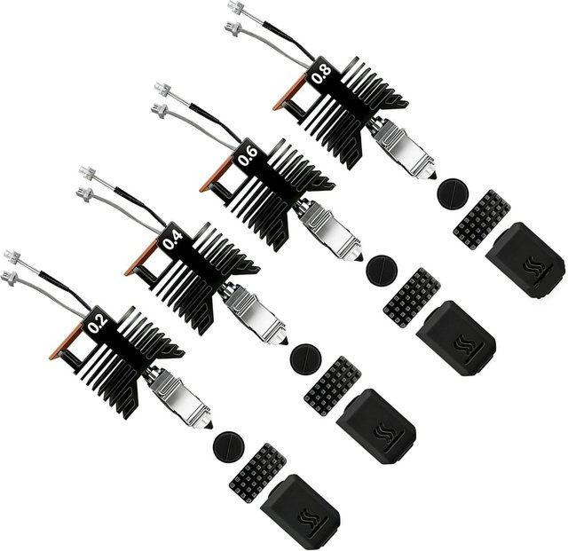 4er-Set Snapmaker U1 Hotend-Kit Ersatz mit 48W Keramik-Heizelement und Düsen in 0,2 mm, 0,4 mm, 0,6 mm und 0,8 mm, Schwarz - Bild 1