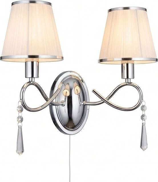Licht-Erlebnisse Wandlampe 2-flammig in Chrom und Weiß aus Metall und Stoff mit Schalter, Breite: 36,5 cm, E14 - Bild 1