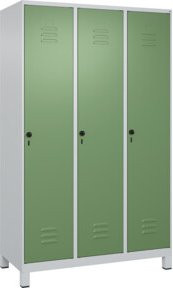 C+P Spind Classic PLUS Garderobenschrank mit 3 Abteilen, Füße, Grau/Grün, H x B x T: 195 x 120 x 50 cm - Bild 1