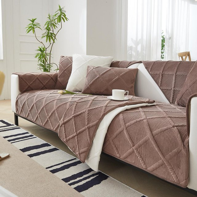 Super Six Sofabezug aus weichem Plüsch in Braun, rutschfester Schonbezug für dein Sofa, Breite: 110 cm, Länge: 160 cm - Bild 1