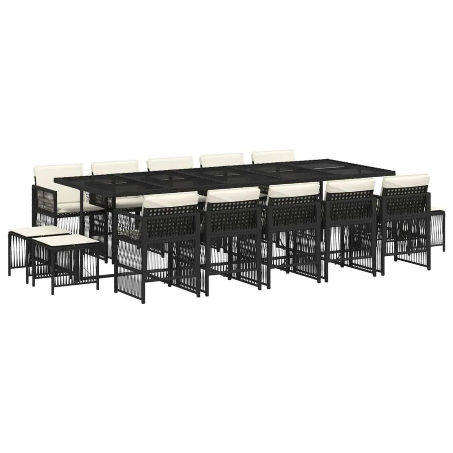 vidaXL 15-teilige Garten-Essgruppe aus PE-Rattan mit Kissen, Schwarz - Bild 2