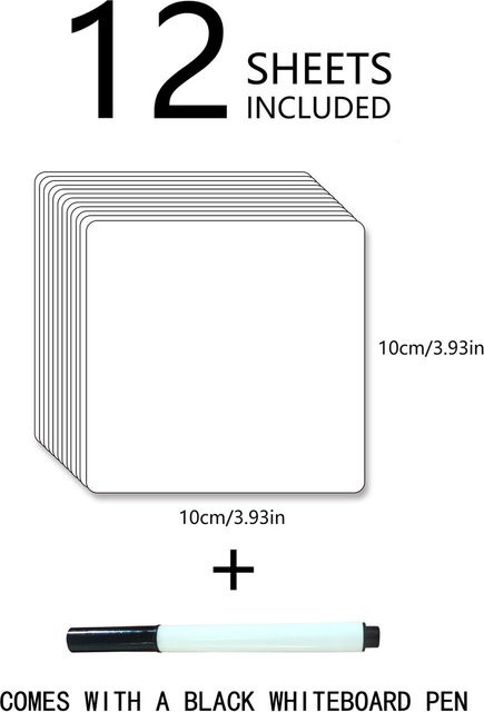 12 Stück wiederverwendbare Whiteboard-Aufkleber in Weiß zum Selbermachen, abnehmbare Etiketten inklusive schwarzem Marker, trocken abwischbare Whiteboard-Folie für Glas, Kühlschrank, Schränke und Büro - Bild 1