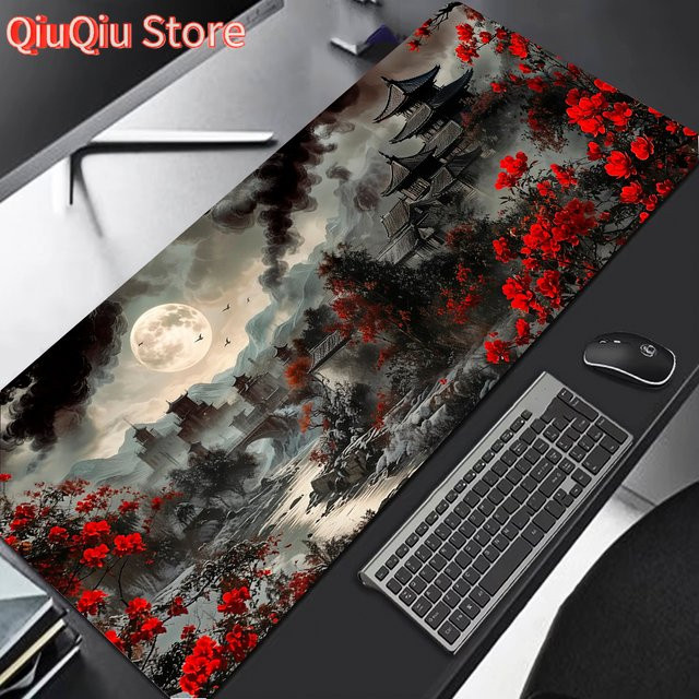 Potdemiel Red Moon Anime-Mauspad mit Gummibasis als erweitertes Tastatur- und Mauspad für Gaming und Home Office - Bild 1