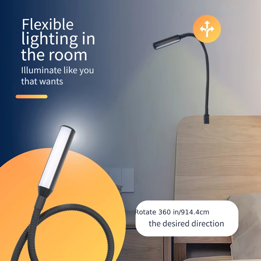 Ouelico LED-Leseleuchte mit biegbarem Arm und USB-Ladefunktion, dimmbar, Schwarz/Silber - Bild 2