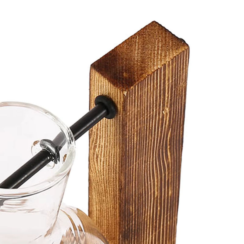Kreative Glühbirnen Vase aus Glas mit Holzständer für Hydrokultur und Schnittblumen, transparent und rund, im skandinavischen Design - Bild 4