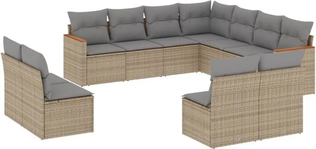vidaXL 11-teilige Garten-Sofagarnitur aus Poly-Rattan in Beige mit Sitzkissen und Rückenkissen aus wetterfestem Polyester und Gestell aus pulverbeschichtetem Stahl - Bild 1