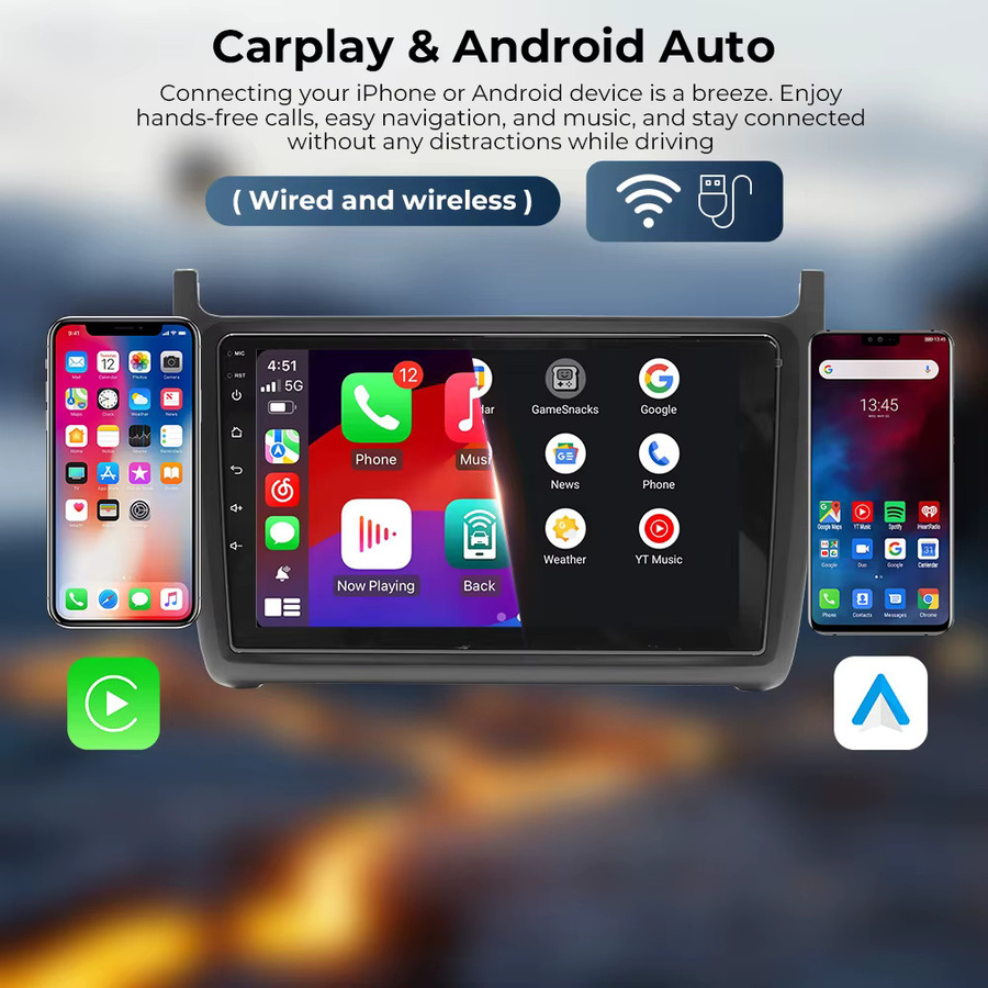 GEARELEC 2 DIN Autoradio für VW Volkswagen Polo 2009-2017 6R 6C mit 9 Zoll Display, Wireless CarPlay, Android Auto, GPS, WiFi, Bluetooth und SWC in Schwarz - Bild 3
