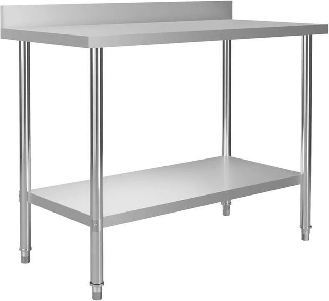 DELUKE KUGO Edelstahl Arbeitstisch mit Aufkantung, Farbe: Silber, B/T/H: 120 x 60 x 93 cm - Bild 1