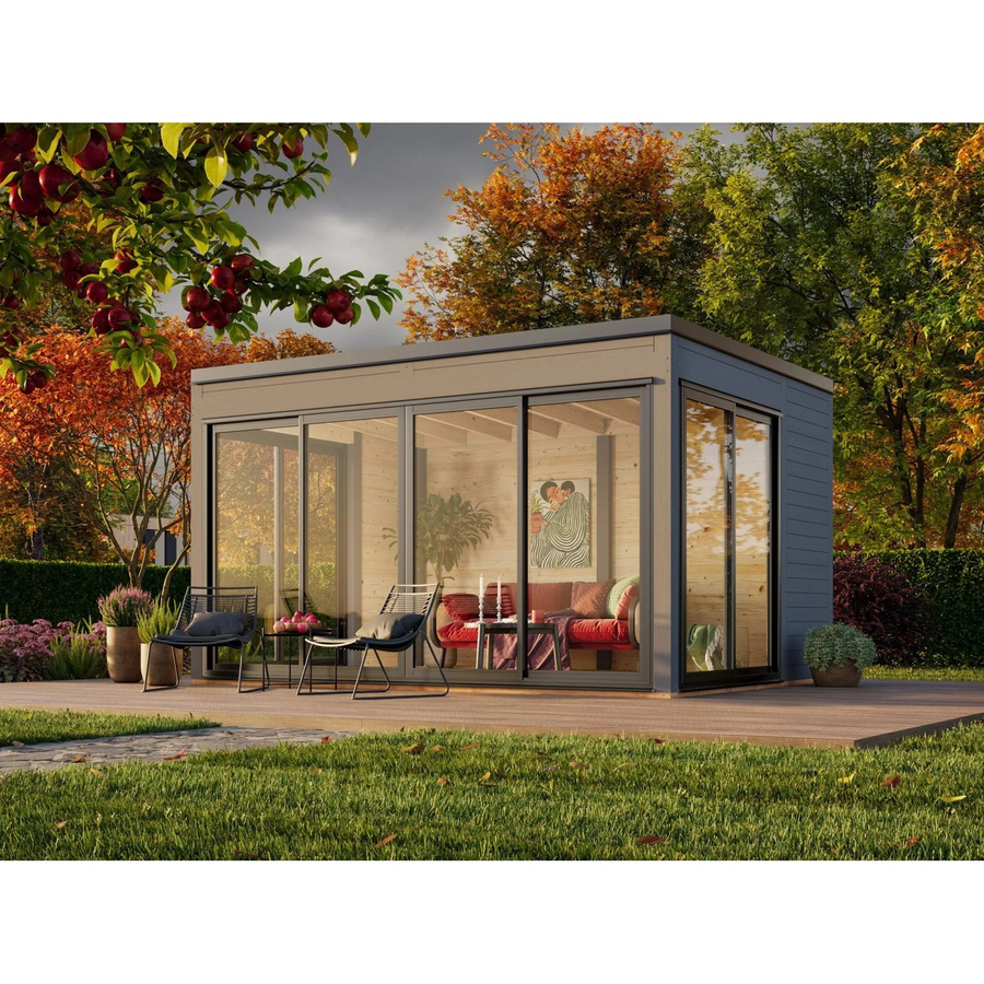 Palmako Gartenhaus Serena Slide Plus aus Fichtenholz mit Pultdach in Dunkelgrau B: 420 cm, T: 320 cm, H: 250 cm - Bild 2