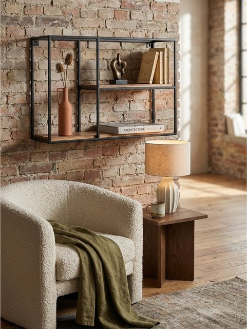 Wandregal KADIMA DESIGN aus Mango Massivholz und Metall im Industrial Stil, braun, B: 60 cm, T: 40 cm, H: 18 cm - Bild 1