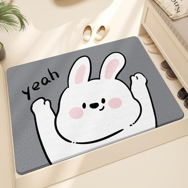Kenney Fußmatte mit Cartoon Kaninchen Design in Grau, Fleece-Eingangstürteppich zur Staubentfernung, B/B: 50 x 80 cm - Bild 1
