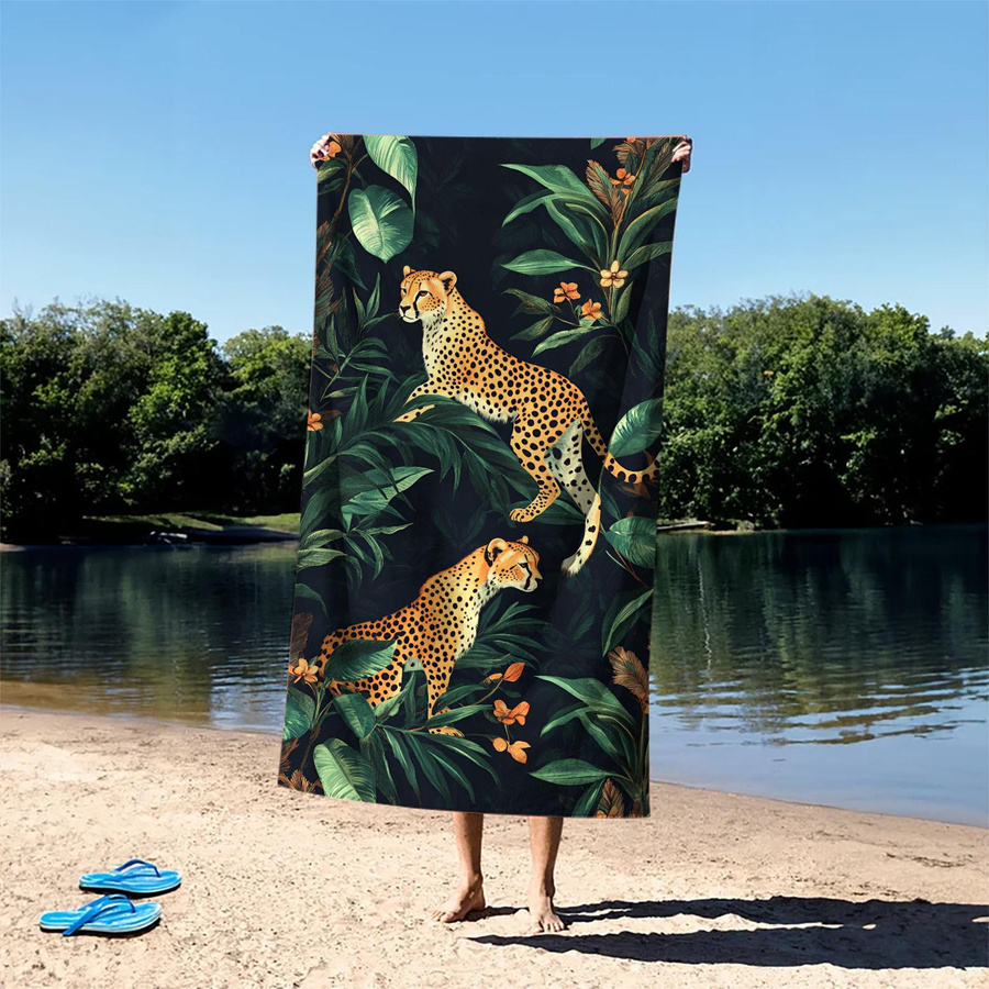 Dalangpa Mikrofaser-Strandtuch mit floralem Leopardenmuster in Grün und Weiß, Breite: 40 cm, Höhe: 60 cm - Bild 2