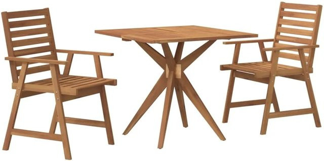 vidaXL 3-tlg Garten-Essgruppe aus Akazien-Massivholz in Braun mit rustikaler Optik und Latten-Design - Bild 1