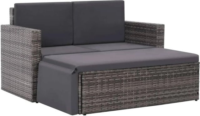 vidaXL 2-teiliges Garten-Lounge-Set aus Poly Rattan in Grau mit Auflagen und Fußhocker - Bild 1