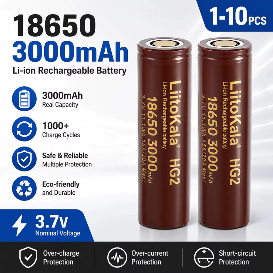 LiitoKala Li-Ion Akku 18650 HG2 mit 3000 mAh und 3,7 V für Drohnen und ferngesteuerte Geräte - Bild 2