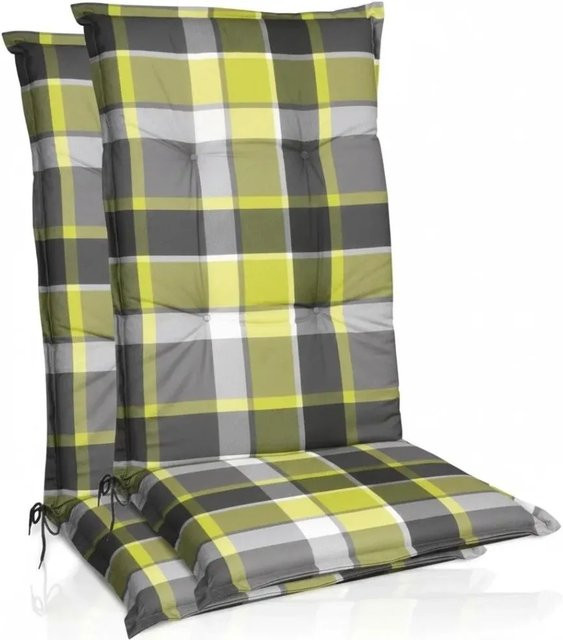 Beautissu 2er Set Hochlehner Auflagen Grün Kariert mit Schaumkernfüllung B: 120 cm, T: 50 cm - Bild 1