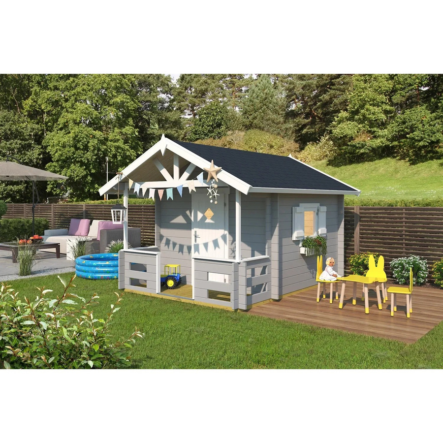 Lasita Maja Kinderspielhaus Lido aus Fichtenholz in Lichtgrau, B/T/H: 269 x 211 x 300 cm - Bild 2