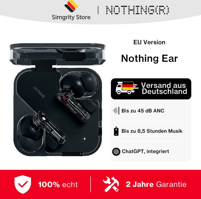 Nothing Ear Kabelloses Bluetooth In-Ear Headset mit Aktiver Geräuschunterdrückung ANC, 11mm Treiber und 24-Bit Hi-Res Audio in Weiß - Bild 1