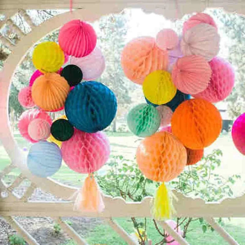 Merylover Bunte Seidenpapier-Wabenkugeln in Grün und Mehrfarben, Durchmesser: 30 cm, Dekoration für Geburtstag, Hochzeit und Babyparty - Bild 1