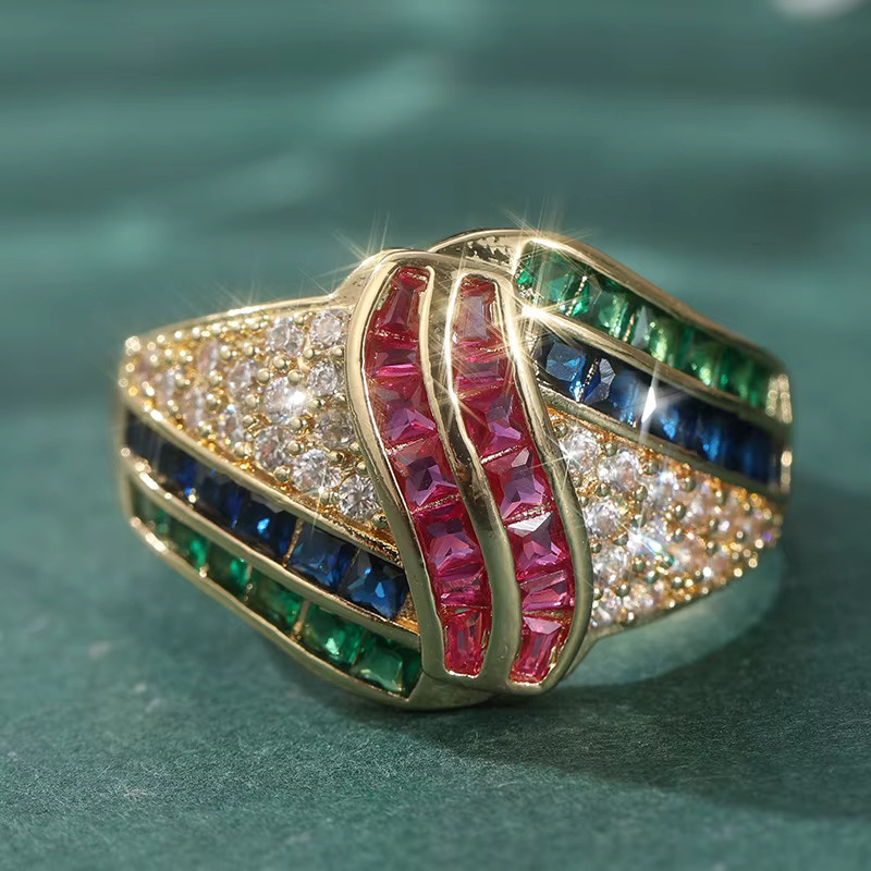 YoYo Ring, vergoldet, mehrfarbig, Zirkonia, Damen, Vintage - Bild 3
