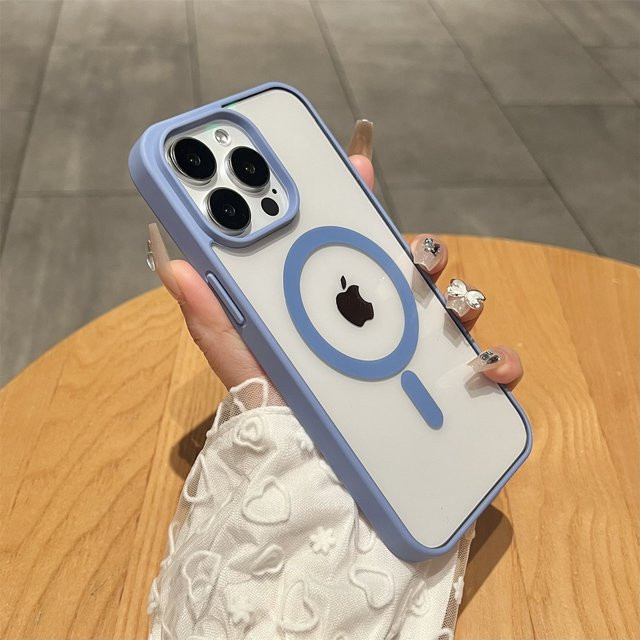 Foucsontop MagSafe Silikonhülle für iPhone 11 bis 16 Pro Max Plus Mini XS XR Transparent Blau - Bild 1