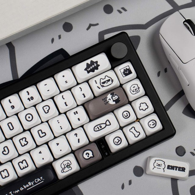 Venit Keys PBT-Tastenkappen mit Katzen- und Welpen-Motiv im MOA-Profil, farbsublimiert, mehrfarbig, für mechanische Tastaturen 64/104/108 Tasten - Bild 1
