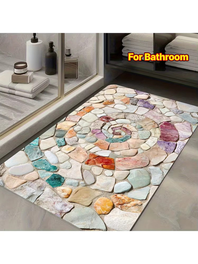VIKAMA Schnelltrocknende Diatomeenerde-Badematte mit Stein-Spiral-Design in Multicolour - Bild 3