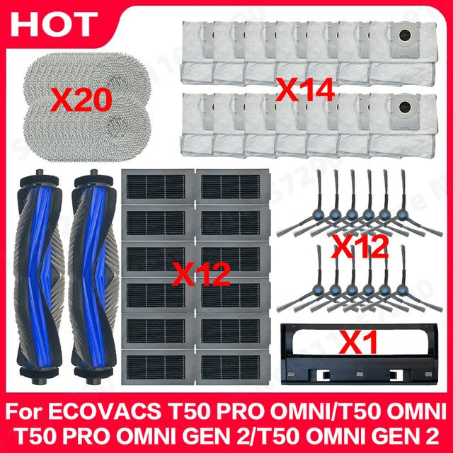 Ecovacs Zubehör-Set für T50 PRO OMNI, T50 OMNI, T50 PRO OMNI GEN 2 und T50 OMNI GEN 2 mit Hauptbürste, Seitenbürste, Filter, Wischmopp und Staubbeuteln - Bild 1