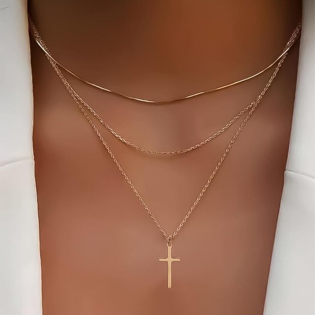 Lucky Star Jewelry Halskette mit Kreuzanhänger, Messing, Gold, Damen - Bild 1