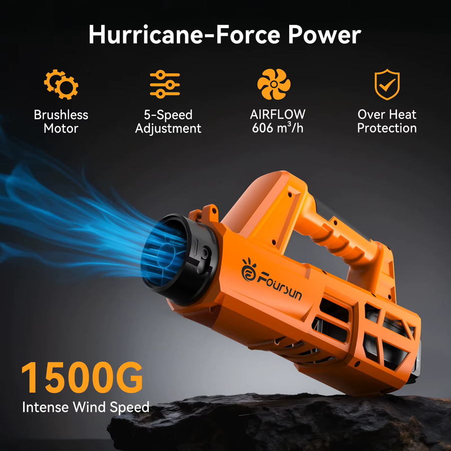Foursun LB01 Elektrisches Luftgebläse Orange Hochleistungs-Bürstenloser Turbo-Lüfter Jet-Ventilator zur Reinigung von Garten, Garage, Werkstatt und Auto - Bild 2