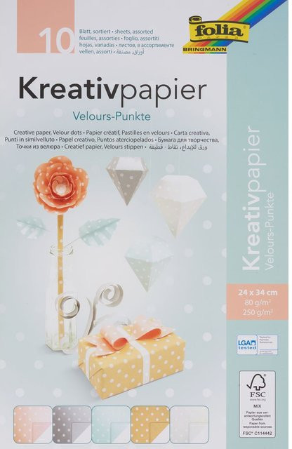 Folia Kreativpapier Velourspunkte in Multicolour mit Pastell-Farben - Bild 1