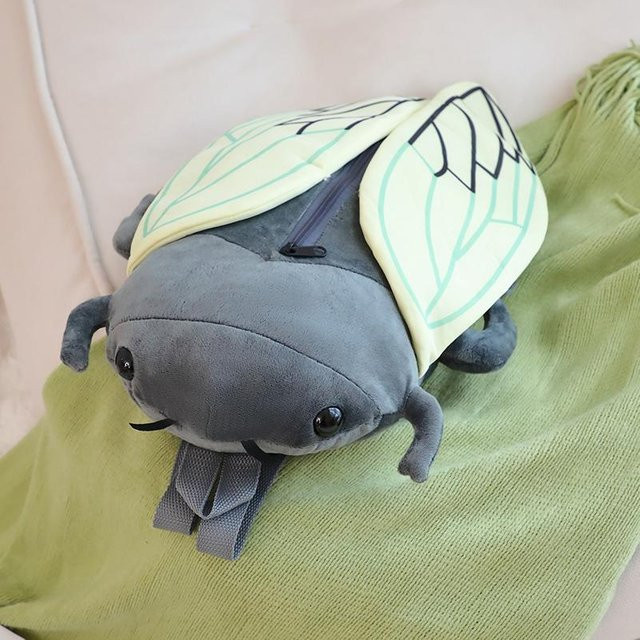 Yiran toy Plüsch-Simulationszikaden-Insektenpuppe, Stofftier Doppelschultertasche, Grau - Bild 1