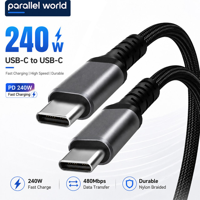Parallel World USB-C zu USB-C Kabel PD 3.1 mit 240W Schnellladefunktion für MacBook, Laptop, iPad und iPhone 15/16/17 sowie Galaxy - Bild 1