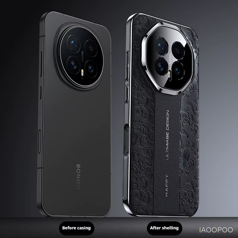 Luxuriöse Honor Schutzhülle aus galvanisiertem Hart-PC mit Lederrückseite in Schwarz für Honor Magic 8 Pro, Magic 7 und Magic 6 - Bild 3