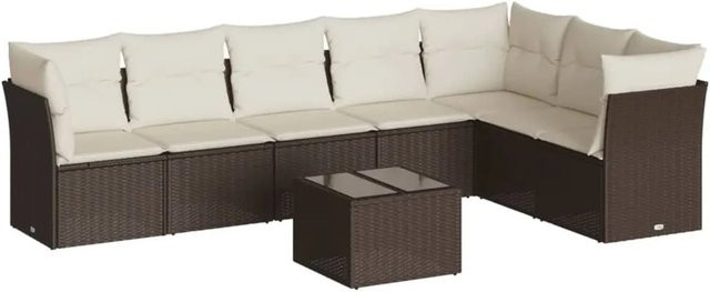 vidaXL 8-teilige Garten-Sofagarnitur in L-Form aus braunem Poly-Rattan mit Tisch und Polsterkissen - Bild 1