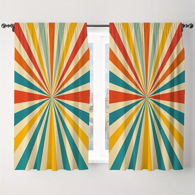 2-teiliges Vintage-Vorhangset mit floralem Schmetterlingsdruck, halbtransparent, Mehrfarbig, B/H: 100 x 130 cm - Bild 1