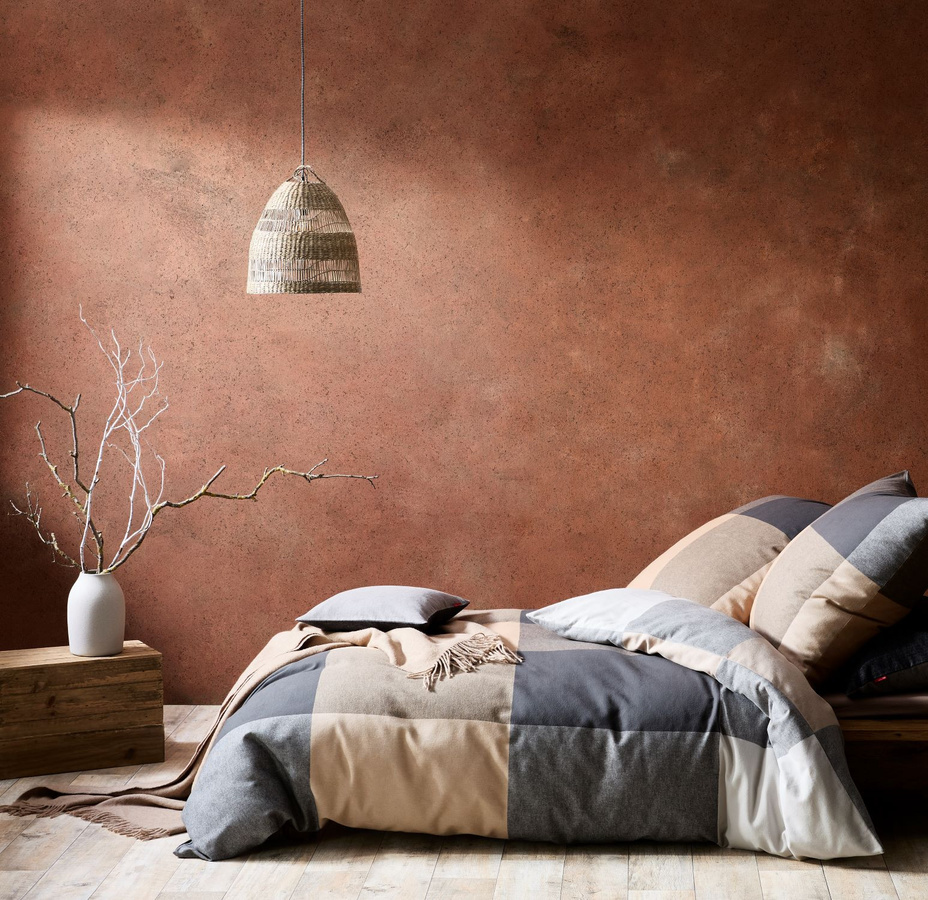 Fleuresse Lech Edelflanell Bettwäsche Karo Karamell Grau Sand aus Baumwolle B/H: 135 x 200 cm mit Kissen 80 x 80 cm - Bild 1