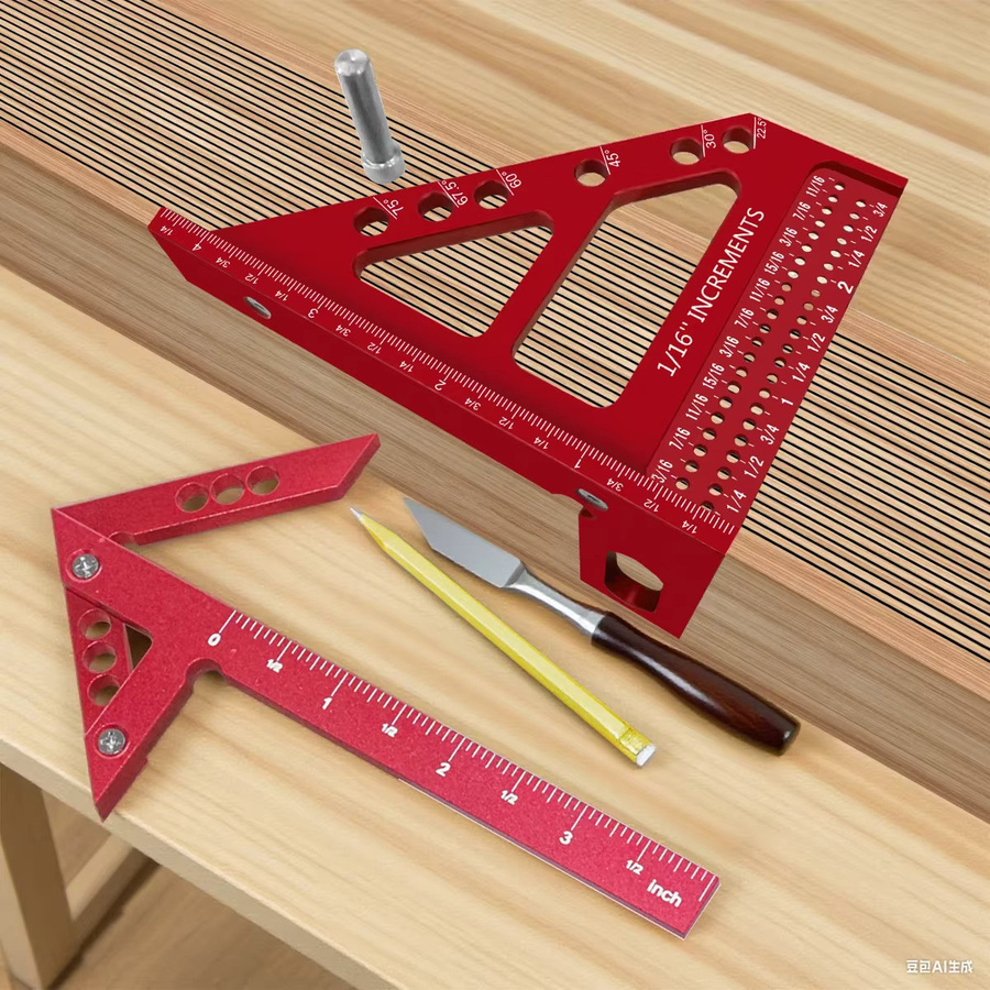 GDART Kombination aus Aluminium Zoll Center Scribe Carpenter Lineal und 45/90 Grad Aluminium Winkelmesser für die Holzbearbeitung - Bild 2