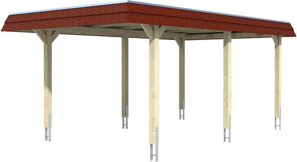Wendland Skan Holz Carport aus Fichte in Weiß mit EPDM-Dach und Blende Rot B/T: 362 x 628 cm
