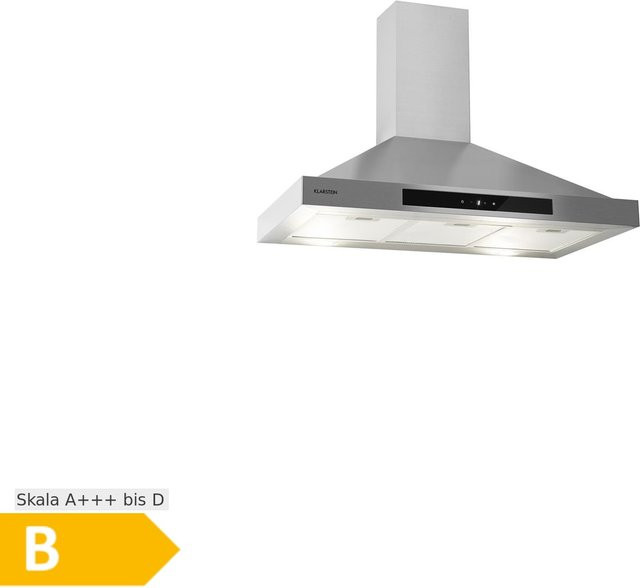 Klarstein Dunstabzugshaube Zelda 90 in Silber, Wandmontage, 601 m³/h, 210W, 3 Stufen, LED-Display, Energieeffizienzklasse B - Bild 1