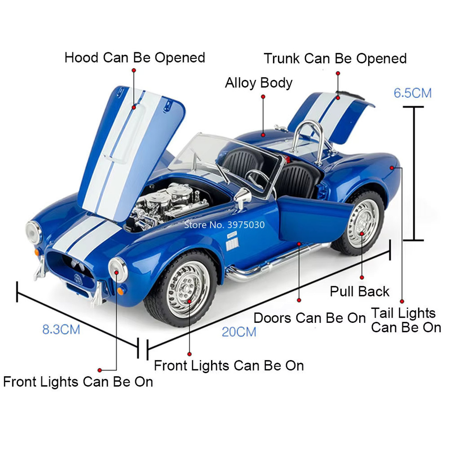 RMZ city Shelby Cobra Supra, Modell, 1:22, Metall, mit Musik - Bild 4