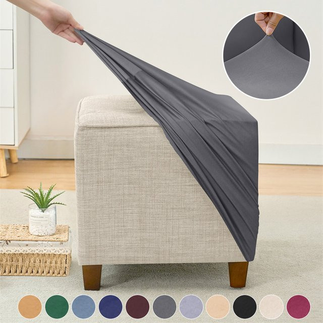 WANERQU Spandex Stretch Ottoman Hockerbezug für quadratische Fußhocker, abnehmbarer Pouf-Bezug in Rot und Grau - Bild 1