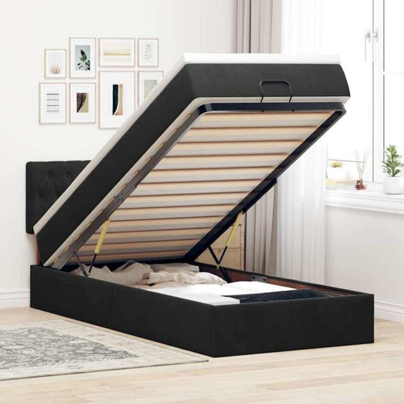 Vidaxl Ottoman Polsterbett mit Matratze aus Samt in Schwarz, B/T/H: 90 x 190 cm - Bild 1