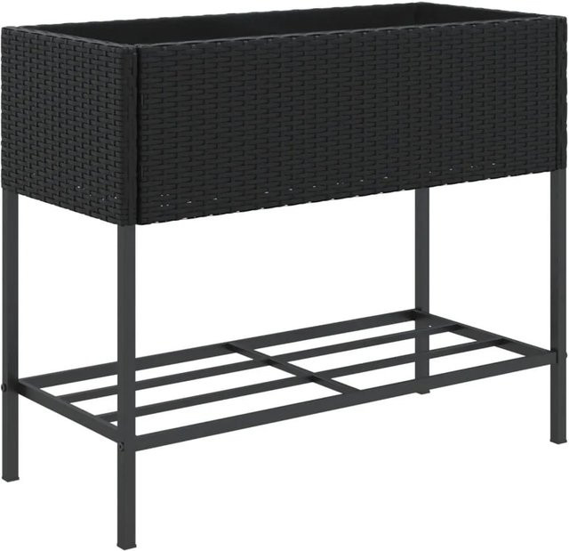 vidaXL Pflanzkübel mit Ablage aus PE-Rattan und pulverbeschichtetem Stahl in Schwarz, B/T/H: 90 x 40 x 75 cm - Bild 1
