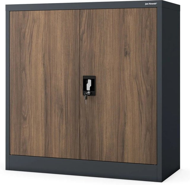 Jan Nowak Metallschrank BEATA in Anthrazit und Nussbaum, H: 93 cm, B: 90 cm, T: 40 cm - Bild 1