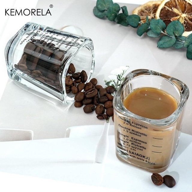 KEMORELA Espresso 2er-Set Kaffee-Messbecher aus Glas, transparent, 60 ml, quadratisch und graduiert - Bild 1