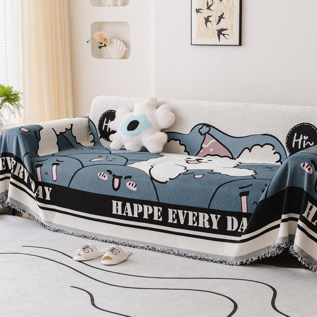 Universal Chenille Sofabezug mit Cartoon-Design, blau/mehrfarbig, B x T: 180 x 130 cm - Bild 1