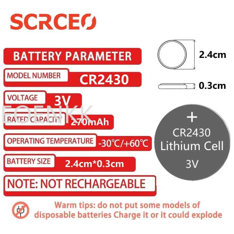 SCRCEO CR2430 Lithium-Knopfzellen 3V in Silber für Schlüsselanhänger, Uhren und Fernbedienungen - Bild 2
