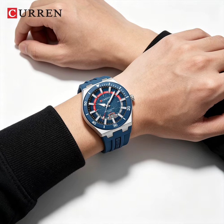 CURREN Armbanduhr Quarz, Silikonarmband, 43 mm, Herren, Grau - Bild 3